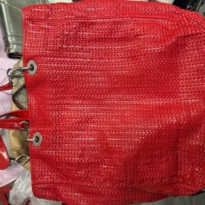 Christian Dior Red Woven Tote Bag